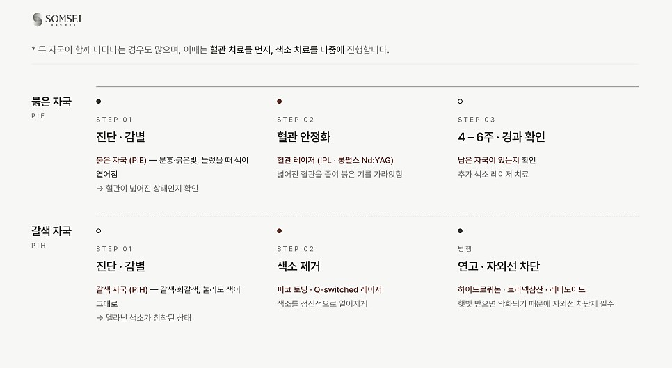 붉은 자국과 갈색 자국 치료 흐름