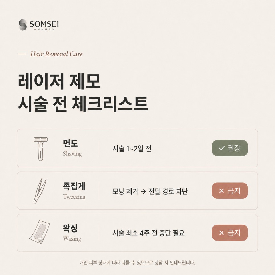 레이저 제모 시술 전 체크리스트
