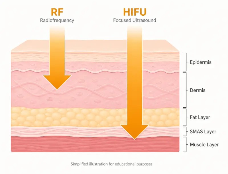 RF와 HIFU가 닿는 피부 층