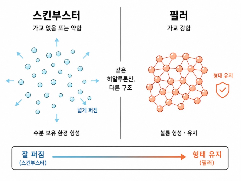 스킨부스터와 필러의 가교 구조 차이
