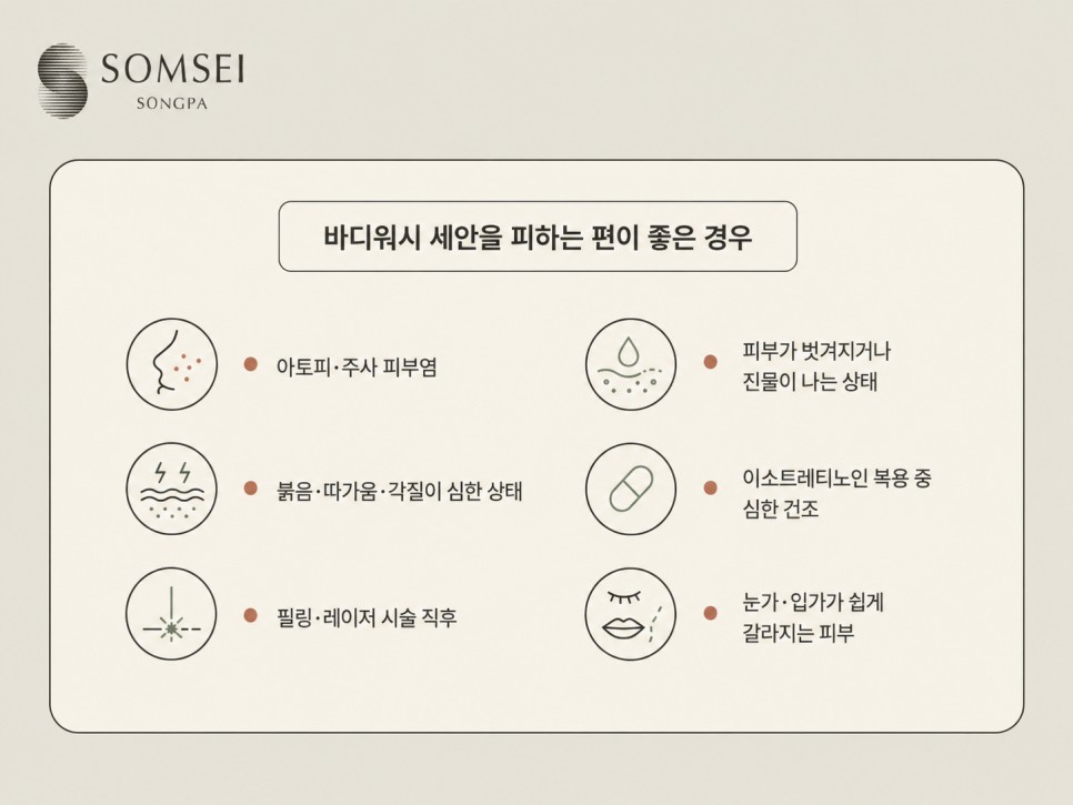 바디워시 세안을 피하는 편이 좋은 경우
